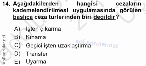 14. soru: Aşağıdakilerden hangisi cezaların kademelendırılmesı uygulamasında goruler başlıca ceza türlerinden biri değildir? A)…