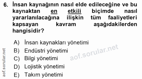 6. soru: Insan kaynağının nasıl elde edileceğine ve bu kaynaktan en etkill biçimde nasil yararlanılacağına ilişkin tüm faaliye…