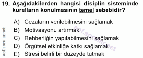 19. soru: Aşağıdakilerden hangisi disiplin sisteminde kuralların konulmasının temel sebebidir? A) Cezaların verilebilmesini sağ…