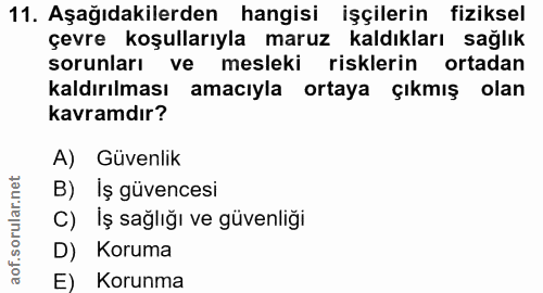 11. soru: Aşağıdakilerden hangisi işçilerin fiziksel çevre koşullarıyla maruz kaldıkları sağlık sorunları ve mesleki risklerin…