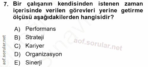 7. soru: Bir çalışanın kendisinden istenen zaman içerisinde verilen görevleri yerine getirme ölçüsü aşağıdakilerden hangisidir…