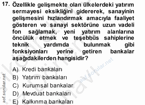 17. soru: Özellikle gelişmekte olan ülkelerdeki yatırım sermayesi eksikliğini gidererek, sanayinin gelişmesini hızlandırmak ama…