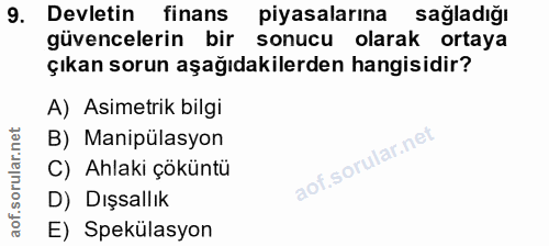 9. soru: Devletin finans piyasalarına sağladığı güvencelerin bir sonucu olarak ortaya çıkan sorun aşağıdakilerden hangisidir?…