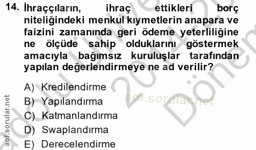 14. soru: Ihraççiların, ihraç ettikleri borç niteliğindeki menkul kıymetlerin anapara ve faizini zamanında geri ödeme yeterlili…