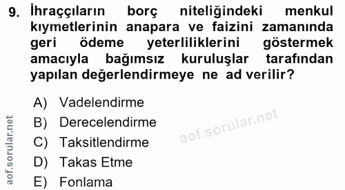 9. soru: Ihraççiların borç niteligindeki menkul kıymetlerinin anapara ve faizini zamanında geri ödeme yeterliliklerini gösterm…