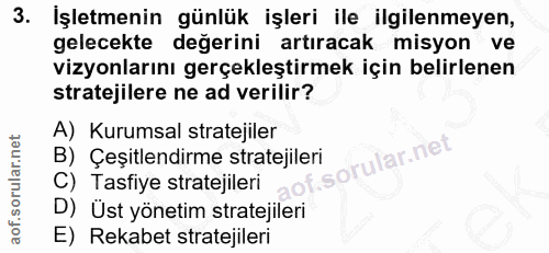 3. soru: İşletmenin günlük işleri ile ilgilenmeyen, gelecekte değerini artıracak misyon ve vizyonlarını gerçekleştirmek için b…