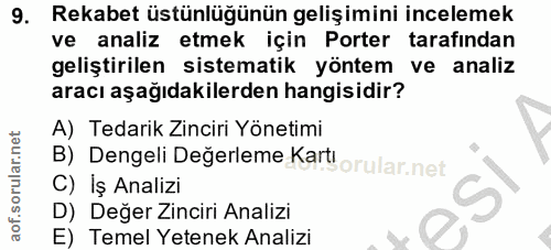 9. soru: Rekabet üstünlüğünün gelişimini incelemek ve analiz etmek için Porter tarafından geliştirilen sistematik yöntem ve an…