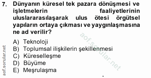 7. soru: Dünyanın küresel tek pazara dönüşmesi ve işletmelerin faaliyetlerinin uluslararasılaşarak ulus ötesi örgütsel yapılar…