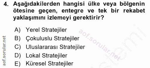 4. soru: Aşağıdakilerden hangisi ülke veya bölgenin ötesine geçen, entegre ve tek bir rekabet yaklaşımını izlemeyi gerektirir?…
