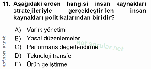 11. soru: Aşağıdakilerden hangisi insan kaynakları stratejileriyle gerçekleştirilen insan kaynakları politikalarından biridir?…