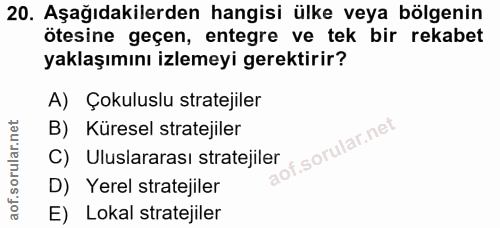 20. soru: Aşağıdakilerden hangisi ülke veya bölgenin ötesine geçen, entegre ve tek bir rekabet yaklaşımını izlemeyi gerektirir?…