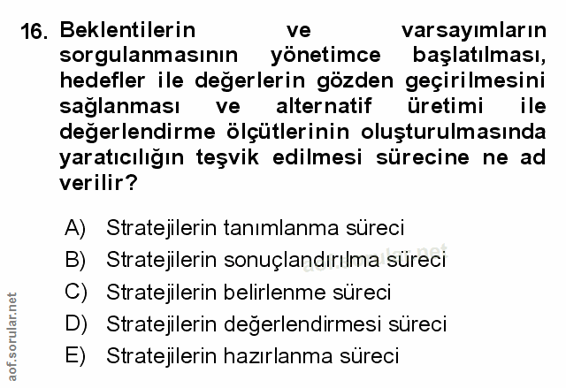 16. soru: Beklentilerin ve varsayımların sorgulanmasının yönetimce başlatılması, hedefler ile değerlerin gözden geçirilmesini s…