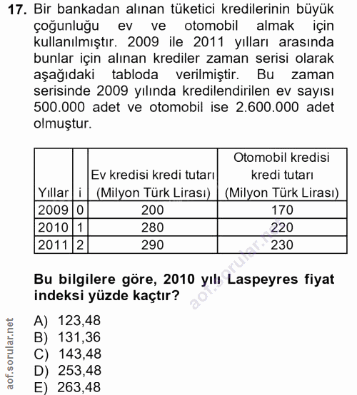 17. soru: Bir bankadan alınan tüketici kredilerinin büyük çoğunluğu ev ve otomobil almak için kullanılmıştır. 2009 ile 2011 yıl…