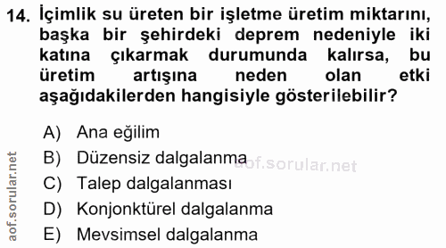 14. soru: İçimlik su üreten bir işletme üretim miktarını, başka bir şehirdeki deprem nedeniyle iki katına Çıkarmak durumunda ka…