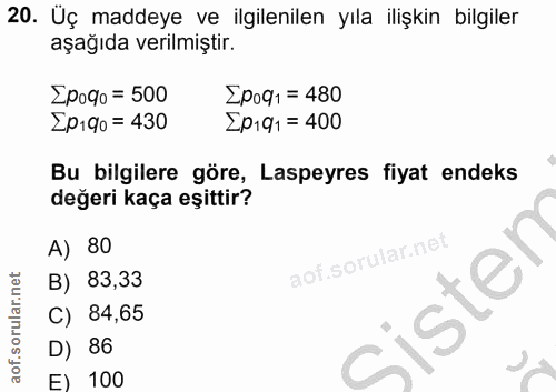 20. soru: Üç maddeye ve ilgilenilen yıla ilişkin bilgiler aşağıda verilmiştir. Epogo= 500 Epoqi = 480 Zp19o = 430 Ep191 = 400 B…