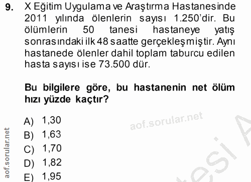 9. soru: X Eğitim Uygulama ve Araştırma Hastanesinde 2011 yılında ölenlerin sayısı 1.250 dir. Bu ölümlerin 50 tanesi hastaneye…