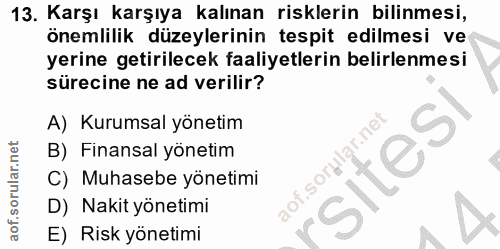 13. soru: Karşı karşıya kalınan risklerin bilinmesi, önemlilik düzeylerinin tespit edilmesi ve yerine getirilecek faaliyetlerin…