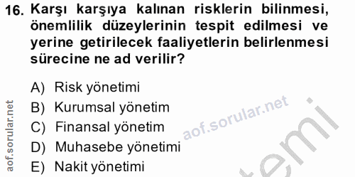 16. soru: Karşı karşıya kalınan risklerin bilinmesi, önemlilik düzeylerinin tespit edilmesi ve yerine getirilecek faaliyetlerin…