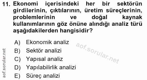 11. soru: Ekonomi içerisindeki her bir sektörün girdilerinin, çıktılarının, üretim süreçlerinin, problemlerinin ve doğal kaynak…
