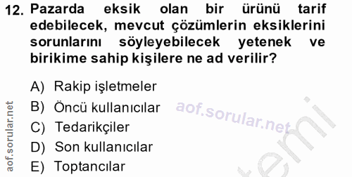 12. soru: Pazarda eksik olan bir ürünü tarif edebilecek, mevcut çözümlerin eksiklerini sorunlarını söyleyebilecek yetenek ve bi…