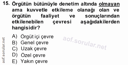 15. soru: Örgütün bütünüyle denetim altında olmayan ama kuvvetle etkileme olanağı olan ve örgütün faaliyet ve sonuçlarından etk…