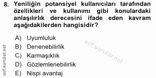 8. soru: Yeniliğin potansiyel kullanıcıları tarafından özellikleri ve kullanımı gibi konulardaki anlaşılırlık derecesini ifade…