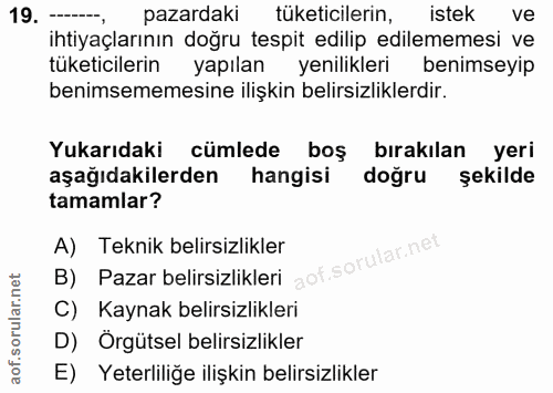 19. soru: ---. pazardaki tüketicilerin, istek ve ihtiyaçlarının doğru tespit edilip edilememesi ve tüketicilerin yapılan yenili…