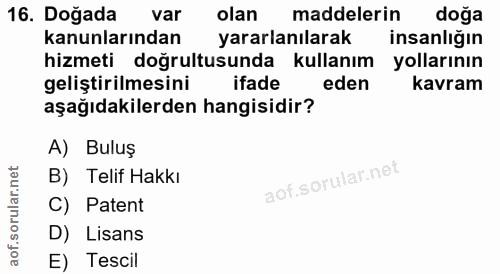 16. soru: Doğada var olan maddelerin doğa kanunlarından yararlanılarak insanliğın hizmeti doğrultusunda kullanım yollarının gel…
