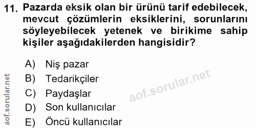11. soru: Pazarda eksik olan bir ürünü tarif edebilecek, mevcut çözümlerin eksiklerini, sorunlarını söyleyebilecek yetenek ve b…