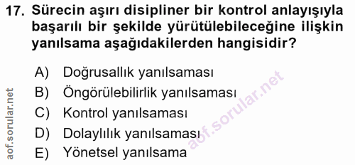 17. soru: Sürecin aşırı disipliner bir kontrol anlayışıyla başarılı bir şekilde yürütülebileceğine ilişkin yanılsama aşağıdakil…