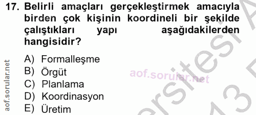 17. soru: Belirli amaçları gerçekleştirmek amacıyla birden çok kişinin koordineli bir şekilde çalıştıkları yapı aşağıdakilerden…