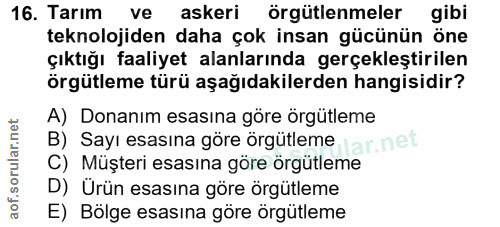 16. soru: Tarım ve askeri örgütlenmeler gibi teknolojiden daha çok insan gücünün öne çıktığı faaliyet alanlarında gerçekleştiri…