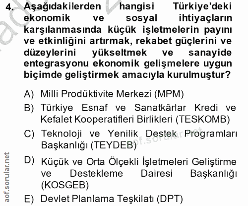 4. soru: Aşağıdakilerden hangisi Türkiye'deki ekonomik ve sosyal ihtiyaçların karşılanmasında küçük işletmelerin payını ve etk…