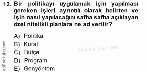 12. soru: Bir politikayı uygulamak için yapılması gereken işleri ayrıntılı olarak belirten ve işin nasıl yapılacağını safha saf…