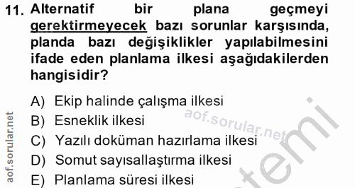 11. soru: Alternatif bir plana geçmeyi gerektirmeyecek bazı sorunlar karşısında, planda bazı değişiklikler yapılabilmesini ifad…