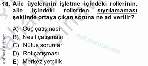 18. soru: 18, Aile üyelerinin işletme içindeki rollerinin, aile içindeki rollerden sıyrilamaması şeklinde ortaya çıkan soruna n…
