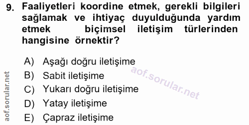 9. soru: Faaliyetleri koordine etmek, gerekli bilgileri sağlamak ve ihtiyaç duyulduğunda yardım etmek biçimsel iletişim türler…