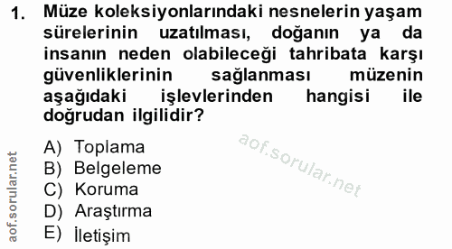 1. soru: Müze koleksiyonlarındaki nesnelerin yaşam sürelerinin uzatılması, doğanın ya da insanın neden olabileceği tahribata k…