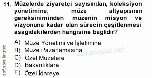 11. soru: Müzelerde ziyaretçi sayısından, koleksiyon yönetimine; müze altyapısının gereksiniminden müzenin misyon ve vizyonuna…