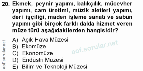 20. soru: Ekmek, peynir yapımı, balıkçılık, mücevher yapımı, cam üretimi, müzik aletleri yapımı, deri işçiliği, maden işleme sa…