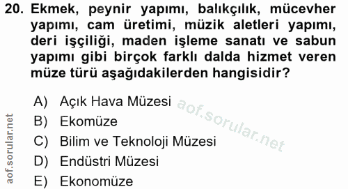 20. soru: Ekmek, peynir yapımı, balıkçılık, mücevher yapımı, cam üretimi, müzik aletleri yapımı, deri işçiliği, maden işleme sa…