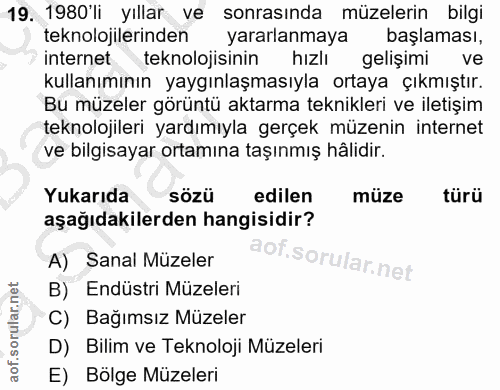 19. soru: 1980'li yıllar ve sonrasında müzelerin bilgi teknolojilerinden yararlanmaya başlaması, internet teknolojisinin hızlı…