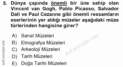 5. soru: Dünya çapında önemli bir üne sahip olan Vincent van Gogh, Pablo Picasso, Salvador Dali ve Paul Cezanne gibi önemli re…