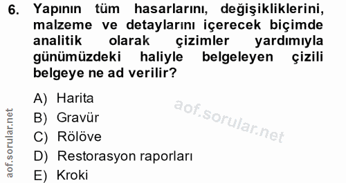 6. soru: Yapının tüm hasarlarını, değişikliklerini, malzeme ve detaylarını içerecek biçimde analitik olarak çizimler yardımıyl…