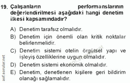 19. soru: Çalışanların performanslarının değerlendirilmesi aşağıdaki hangi denetim ilkesi kapsamındadır? A) Denetim tarafsız ol…