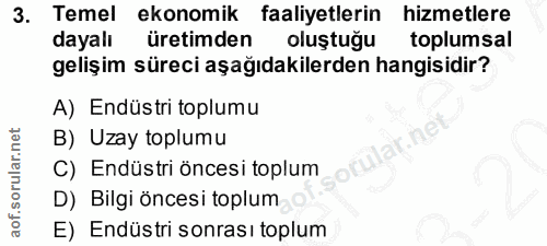 3. soru: Temel ekonomik faaliyetlerin hizmetlere dayalı üretimden oluştuğu toplumsal gelişim süreci aşağıdakilerden hangisidir…