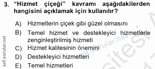 3. soru: "Hizmet çiçeği" kavramı aşağıdakilerden hangisini açıklamak için kullanılır? A) Hizmetlerin çiçek gibi güzel olmasını…