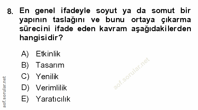 8. soru: En genel ifadeyle soyut ya da somut bir yapının taslağını ve bunu ortaya çıkarma sürecini ifade eden kavram aşağıdaki…