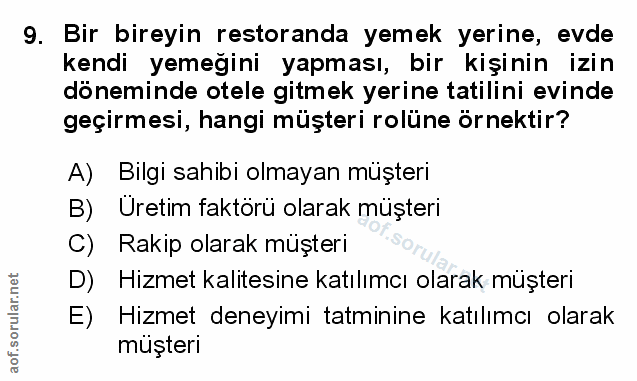 9. soru: Bir bireyin restoranda yemek yerine, evde kendi yemeğini yapması, bir kişinin izin döneminde otele gitmek yerine tati…