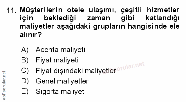 11. soru: Müşterilerin otele ulaşımı, çeşitli hizmetler için beklediği zaman gibi katlandığı maliyetler aşağıdaki grupların han…